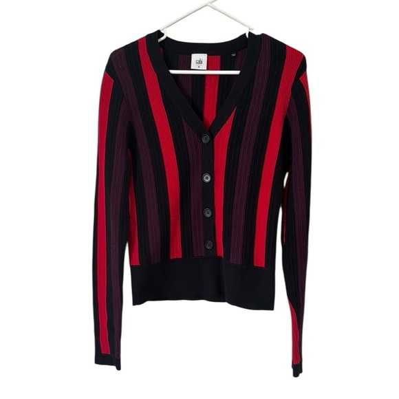 CABI Red Purple Black Royal Ribbed Striped Cardigan Style Sweater Size M - Picture 2 of 6